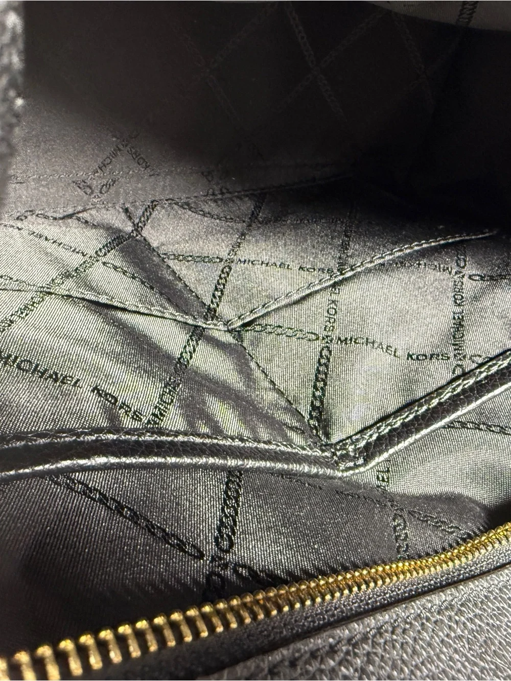 Michael Kors Black Pebbled Leather Satchel with Gold Accents